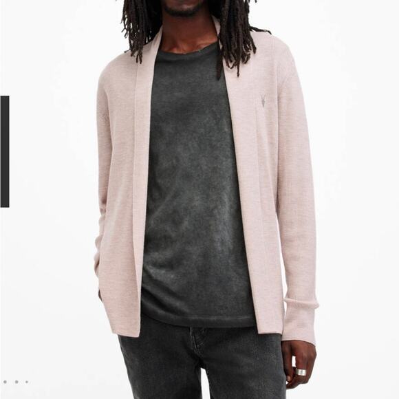 All Saints Boston Taupe Mode Merino Ramskull Open Cardigan - Picture 1 of 8